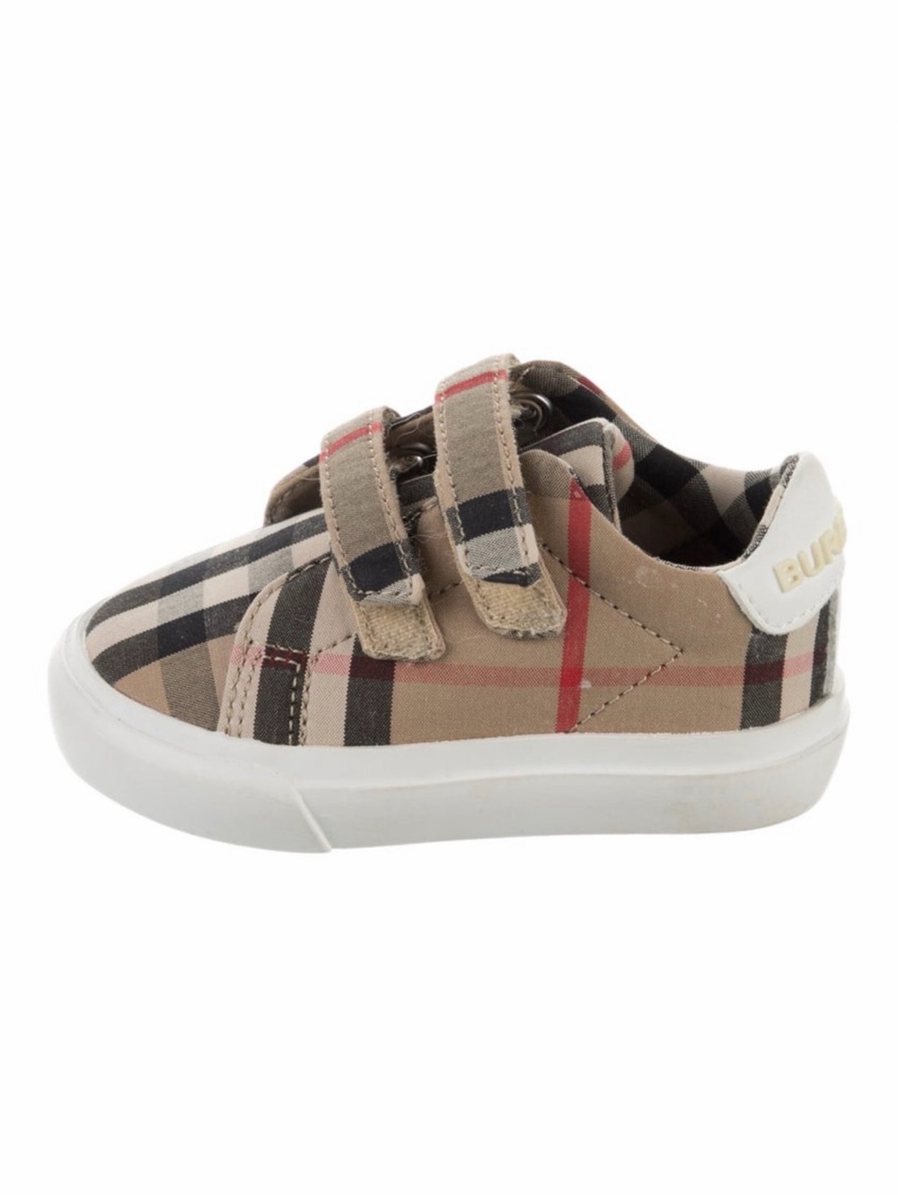 Burberry Kids Tan Check Velcro Sneakers with Red Accent